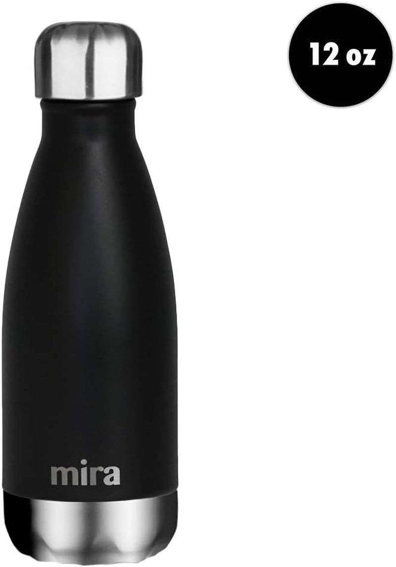 MIRA 12 Oz Stainless Steel Vacuum Insulated Water Bottle - Double Walled Cola Shape Thermo - 24 Hours Cold, 12 Hours Hot - Reusable Metal Water Bottle - Kids Leak-Proof Sports Flask - Matte Black