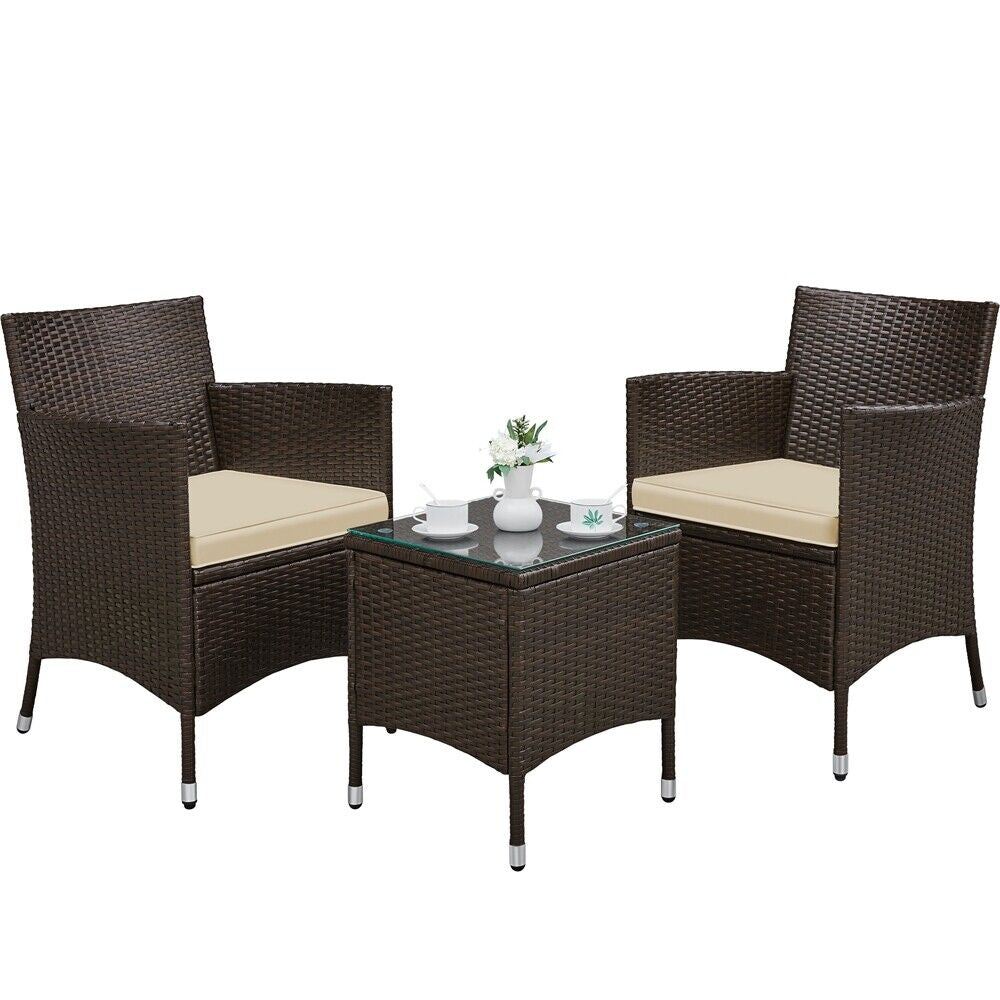 3-Piece Wicker Furniture Set,Outdoor Patio Conversation Furniture Set W/Cushions