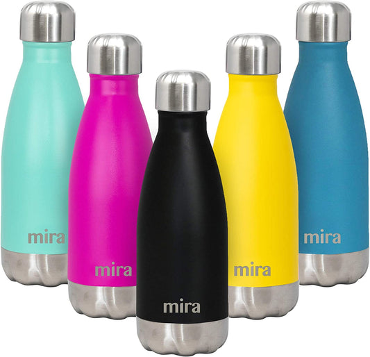 MIRA 12 Oz Stainless Steel Vacuum Insulated Water Bottle - Double Walled Cola Shape Thermo - 24 Hours Cold, 12 Hours Hot - Reusable Metal Water Bottle - Kids Leak-Proof Sports Flask - Matte Black