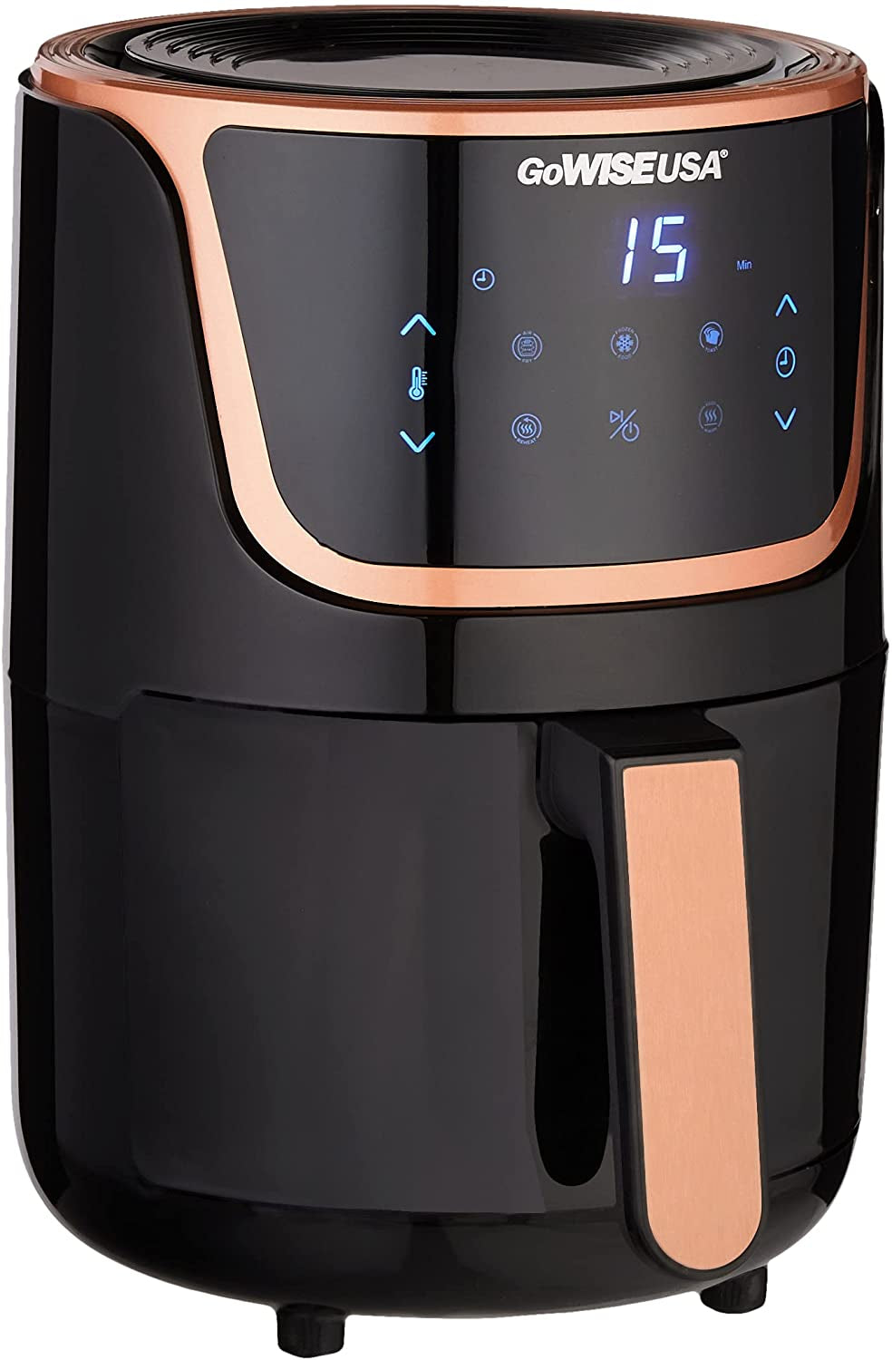 Gowise USA GW22955 7-Quart Electric Air Fryer with Dehydrator & 3 Stackable Racks, Digital Touchscreen with 8 Functions + Recipes, 7.0-Qt, Black/Copper