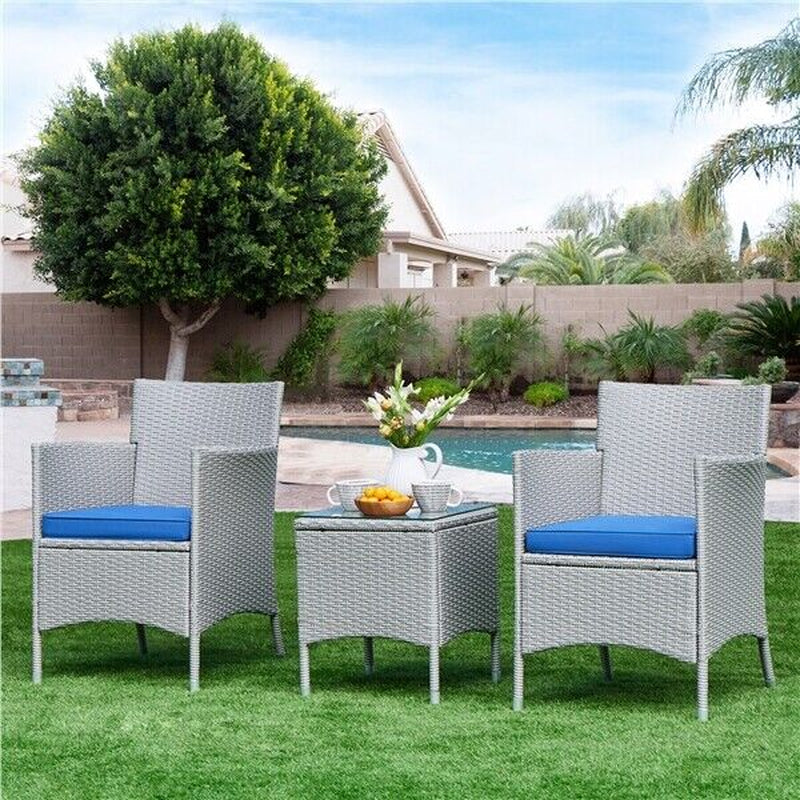 3-Piece Wicker Furniture Set,Outdoor Patio Conversation Furniture Set W/Cushions