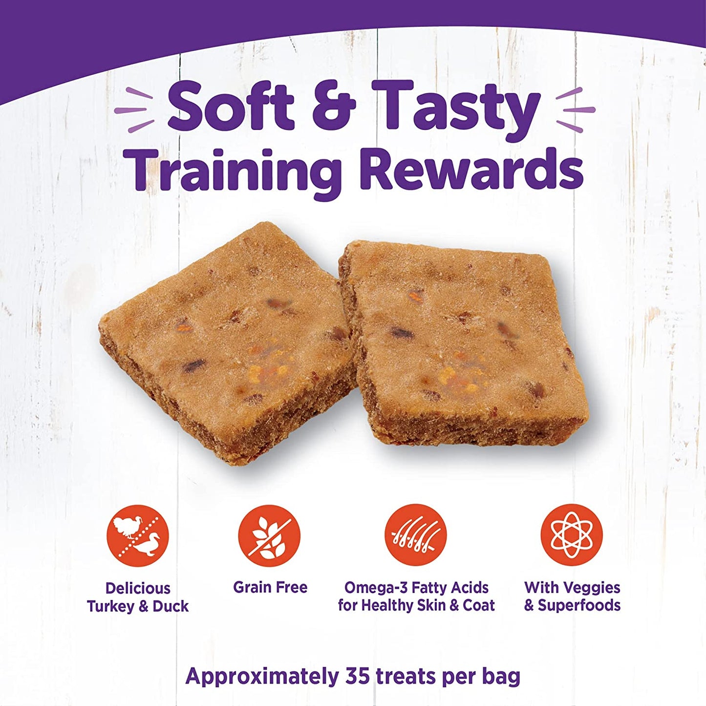 Wellness Rewarding Life Grain-Free Soft Dog Treats, Made in USA with Healthy Ingredients, Ideal for Training (Turkey & Duck Recipe, 6-Ounce Bag)