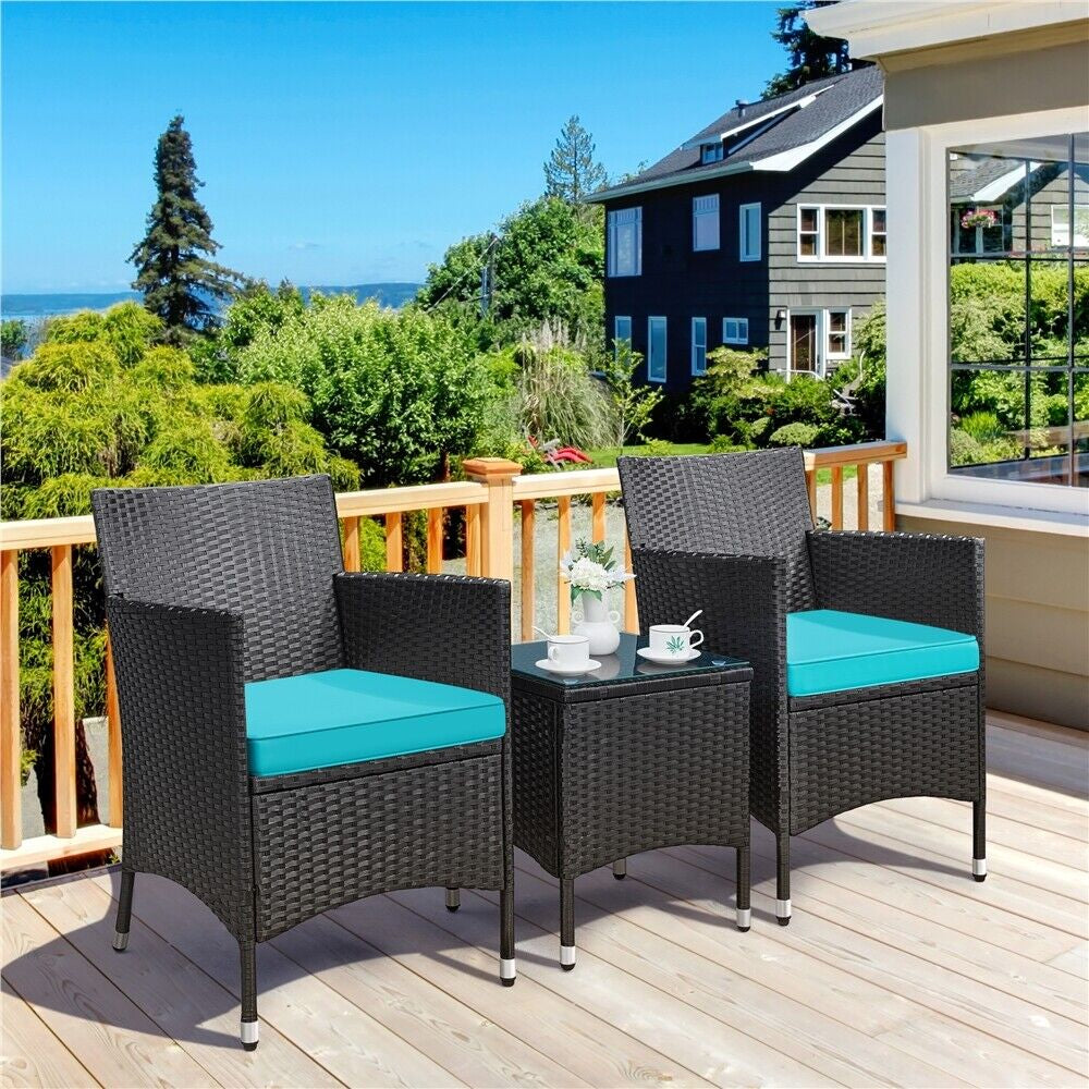 3-Piece Wicker Furniture Set,Outdoor Patio Conversation Furniture Set W/Cushions