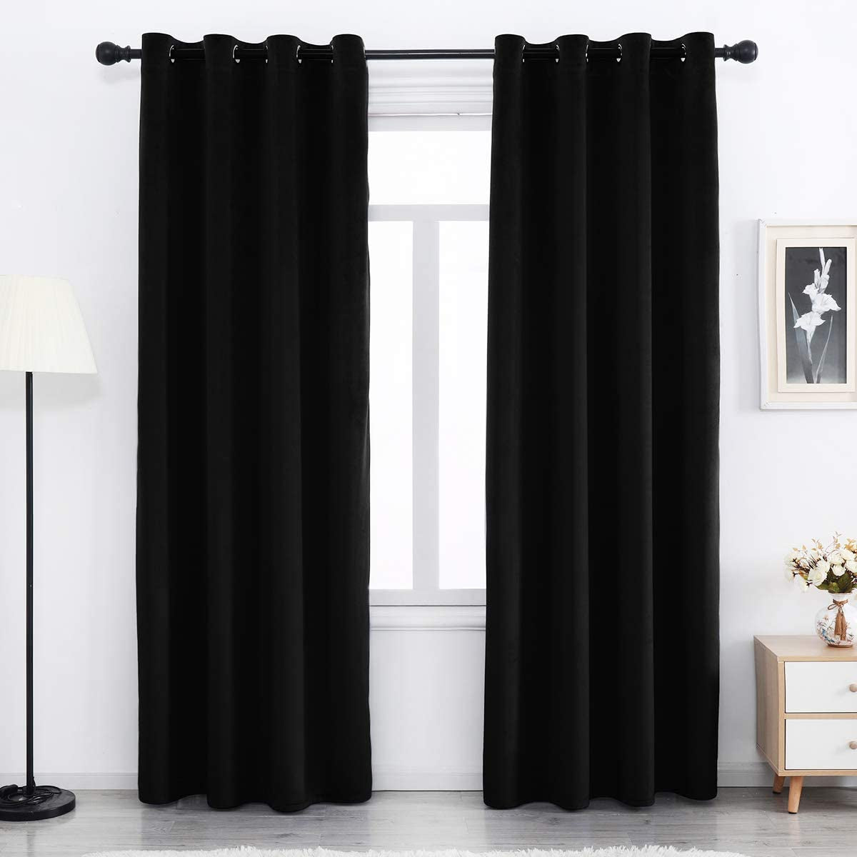 SPXTEX Green Velvet Blackout Curtains 84 Inches Long Grommet Velvet Window Curtain Panels Set of 2 Heat Insulated Curtains Blackout Thermal Light Blocking Velvet Curtain Panels for Bedroom 2 Panels