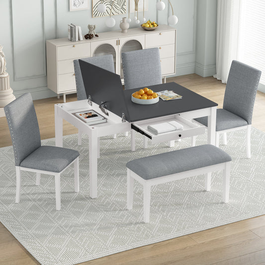 Farmhouse 6-Piece Dining Table Set with Storage Table, Kitchen Table