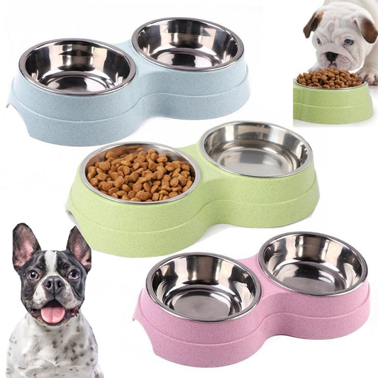 Double Pet Bowls – Stainless Steel Dog Food & Water Feeder