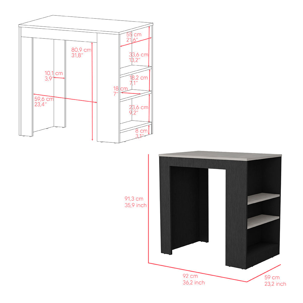 Kitchen Island Doyle, Three Side Shelves, Black Wengue and Ibiza