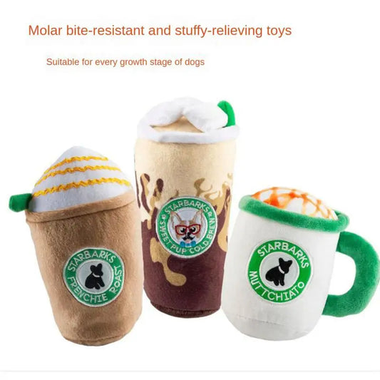 Plush Interactive Dog Toys – Squeaky Coffee Cup Design