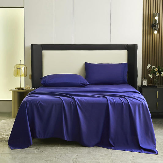 Bed Sheet Set - Brushed Microfiber Bedding - Bedding Sheets & Pillowcases - Deep Pockets - Easy Fit - Breathable & Cooling Sheets - 4 Piece King Blue Set