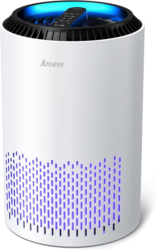 AROEVE Air Purifiers for Home, Air Purifier Air Cleaner for Smoke Pollen Dander Hair Smell Portable Air Purifier with Sleep Mode Speed Control for Bedroom Office Living Room, MK01- White