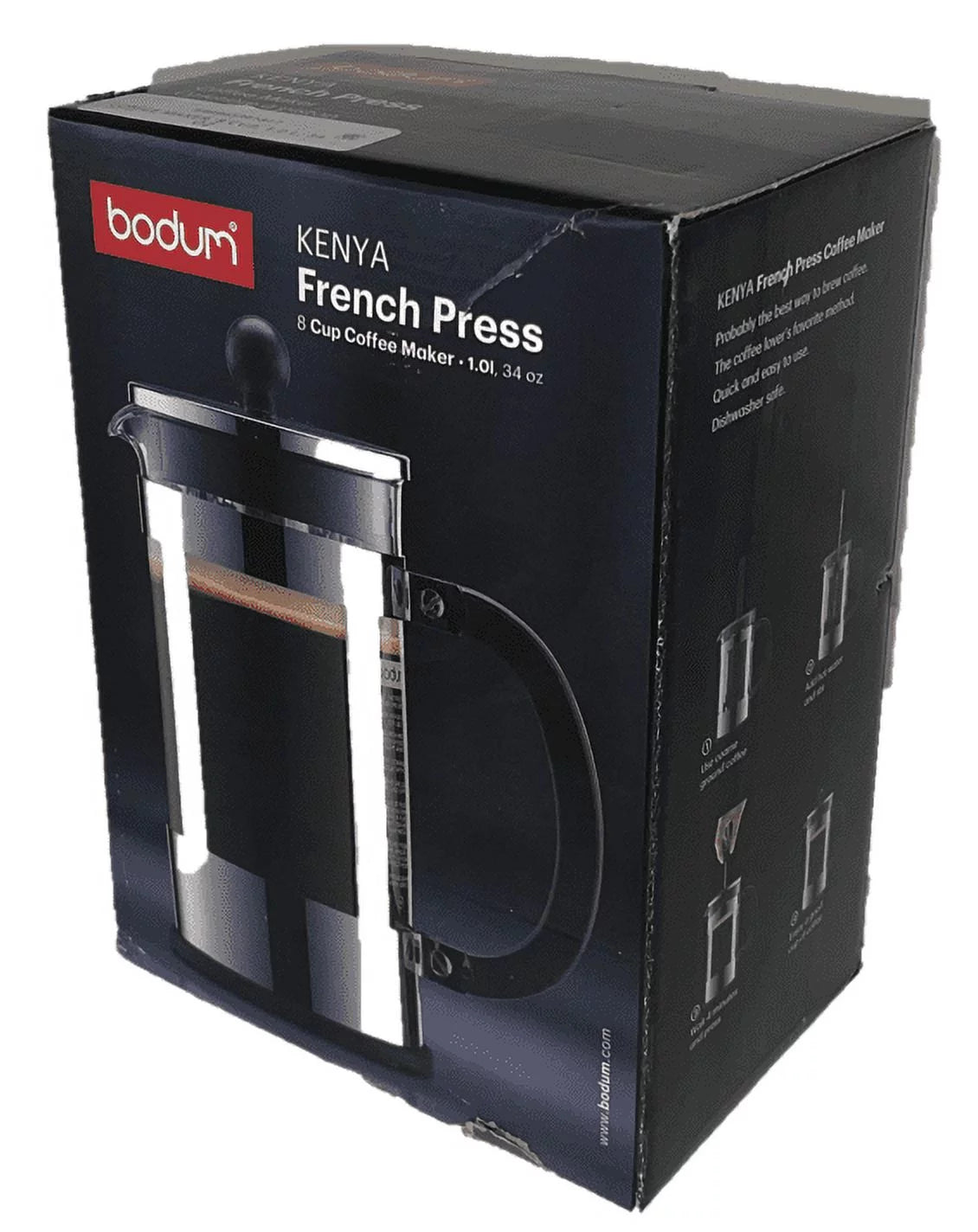 34 Oz Kenya French Press Coffeemaker, Stainless Steel