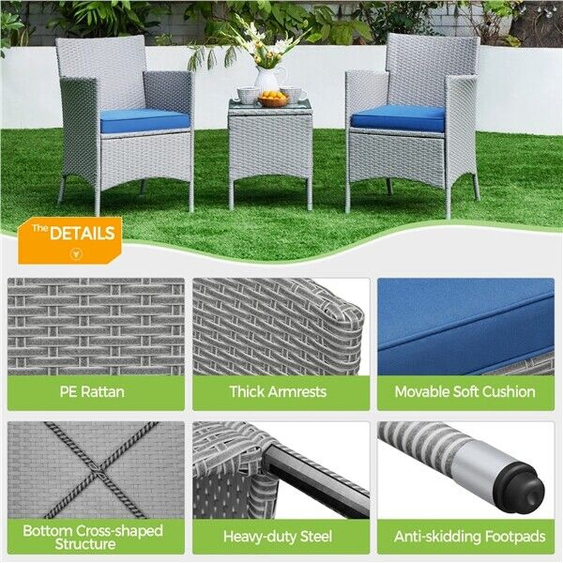 3-Piece Wicker Furniture Set,Outdoor Patio Conversation Furniture Set W/Cushions