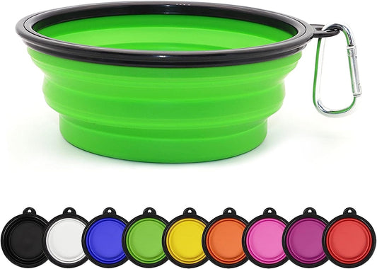 SLSON Collapsible Dog Bowl Portable Foldable Dog Travel Bowls Pets Cats Puppies Water Feeding Bowls for Walking Camping Outdoors (Large, Green)